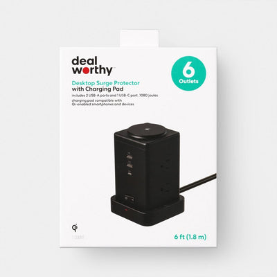 New - Surge Protector Tower with Top Charging 6 Outlet Pad USB-C and USB-A Port 15A 6ft Cord - Dealworthy™