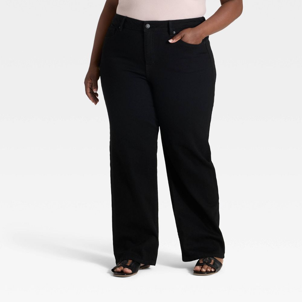 New - Women's High-Rise Straight Leg Jeans - Ava & Viv™ Black 16