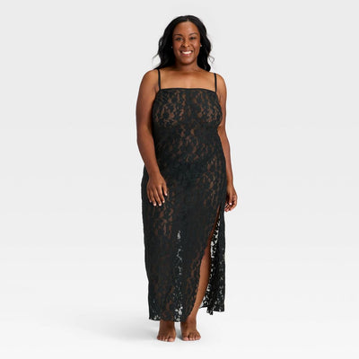 New - Women's Shadow Floral Lingerie Slip Dress - Auden™ Black 2X