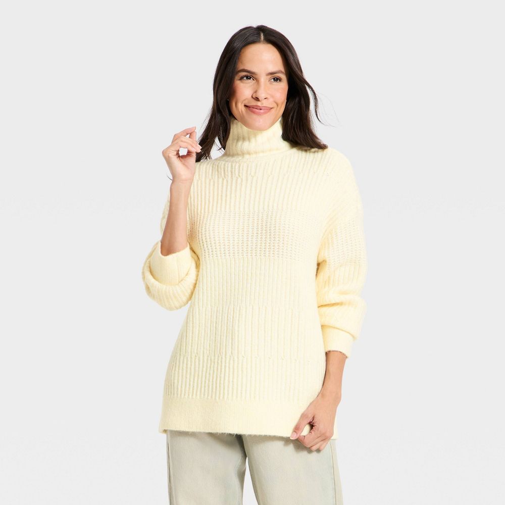 New - Women's Long Sleeve Textured Mock Turtleneck Pullover Sweater - Universal Thread™ Cream M