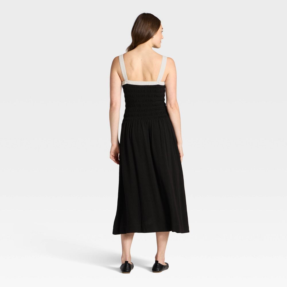 New - Women's Smocked Midi A-Line Dress - Universal Thread™ Black M