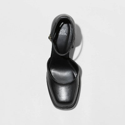 Open Box - Wild Fable Women's Chunky Block High Heel Pumps Leather Ankle Strap Memory Foam Wild FableBullseye Deals