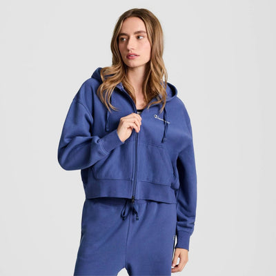 New - Champion Women's Cropped Fleece Zip-Up Sweatshirt - Blue M
