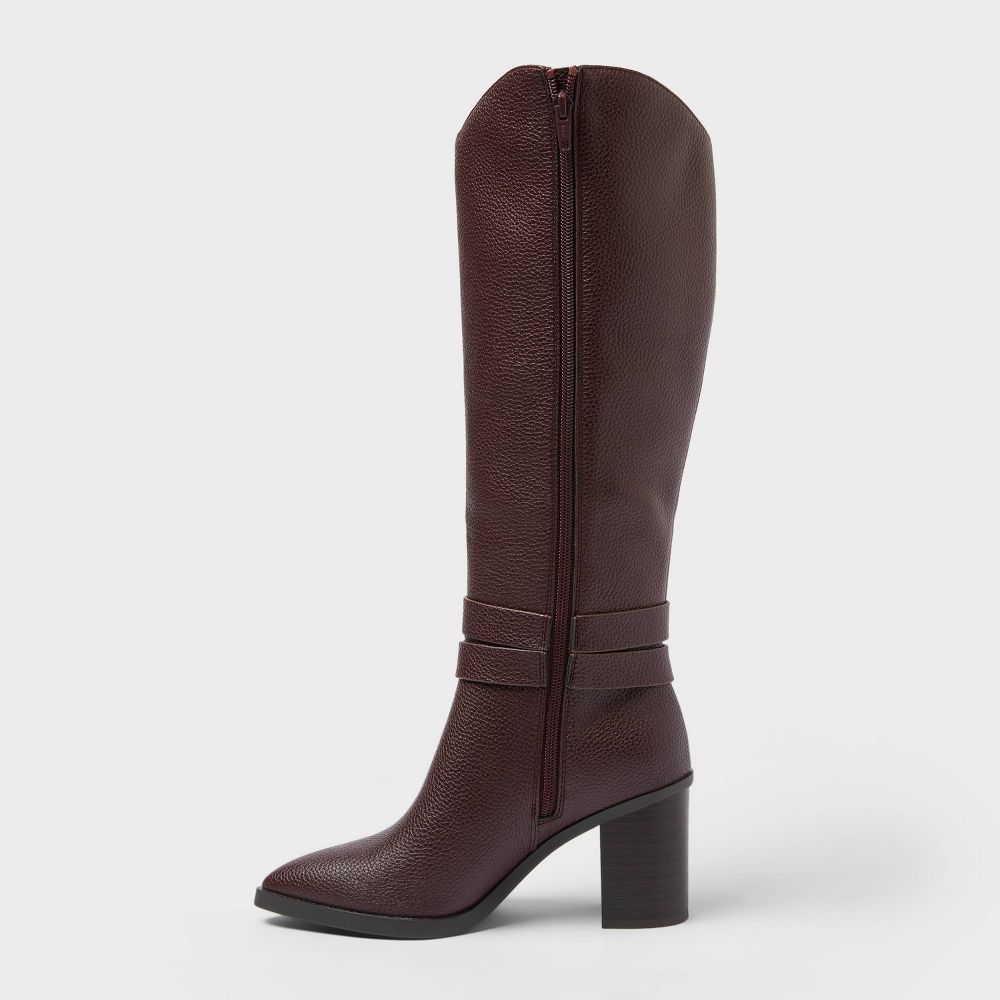 Open Box - Women’s Rhonda Under Knee Heeled Boots with Memory Foam Insole - A New Day™ Burgundy 8
