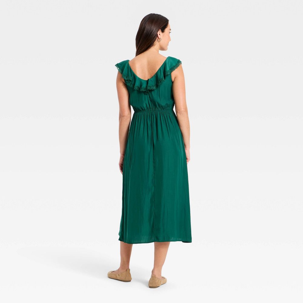 New - Women's Ruffle Lace Midi A-Line Dress - Universal Thread™ Dark Green L