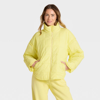 New - Women's Oversized Quilted Puffer Jacket - JoyLab™ Light Yellow S