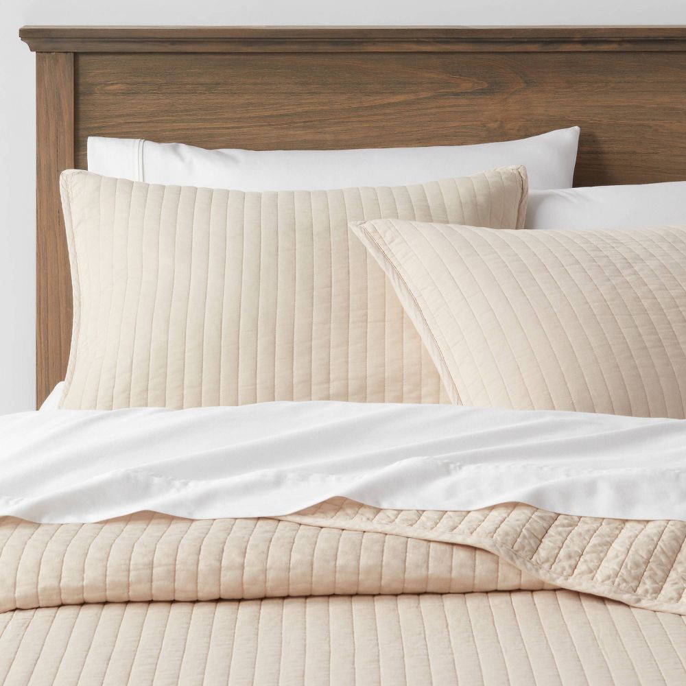 New - King Washed Cotton Sateen Quilt Sham Khaki - Threshold™: 250 Thread Count, OEKO-TEX Certified, Machine Washable