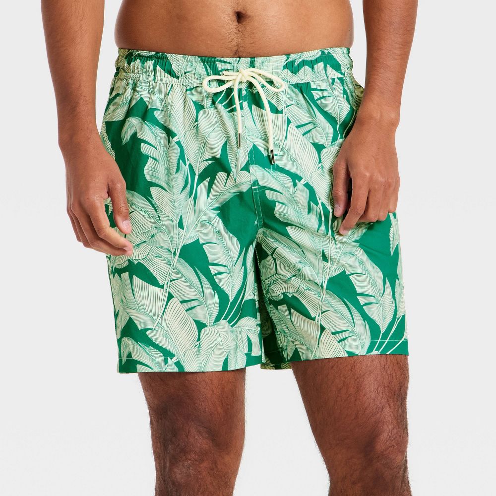 New - Men's 7'' Swim Trunks with Boxer Brief Liner - Goodfellow & Co™ Green Leaf L