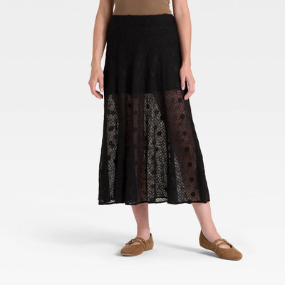 Open Box - Women's Lace Maxi A-Line Skirt - Universal Thread™ Black XL