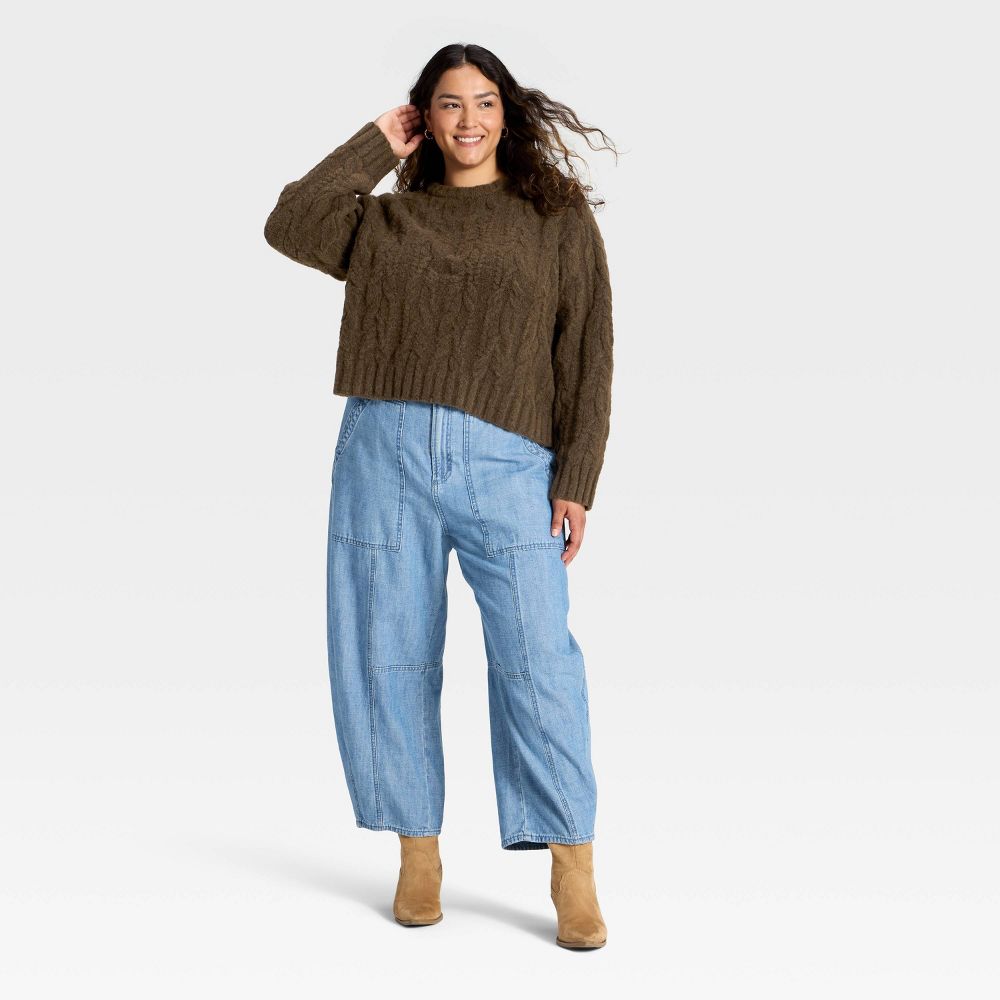 Open Box - Women's Cozy Cable Crewneck Pullover Sweater - Universal Thread™ Brown 2X