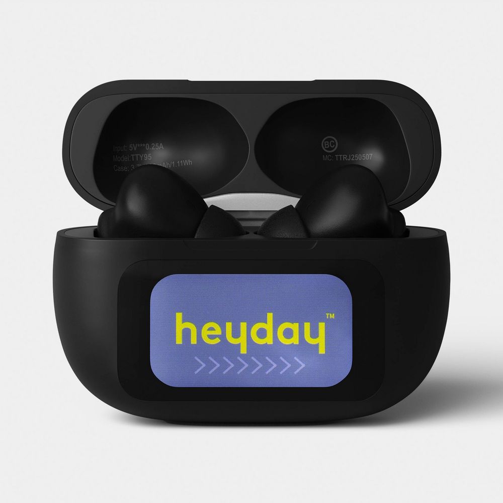 Open Box - True Wireless Active Noise Cancelling Earbuds with Screen Black - heyday™