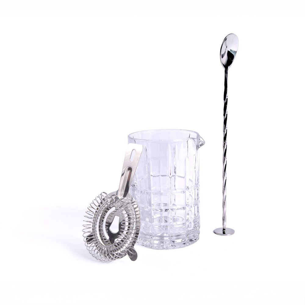 New - Houdini 3pc Cocktail Stir Set with Mixing Glass, Strainer and Spoon