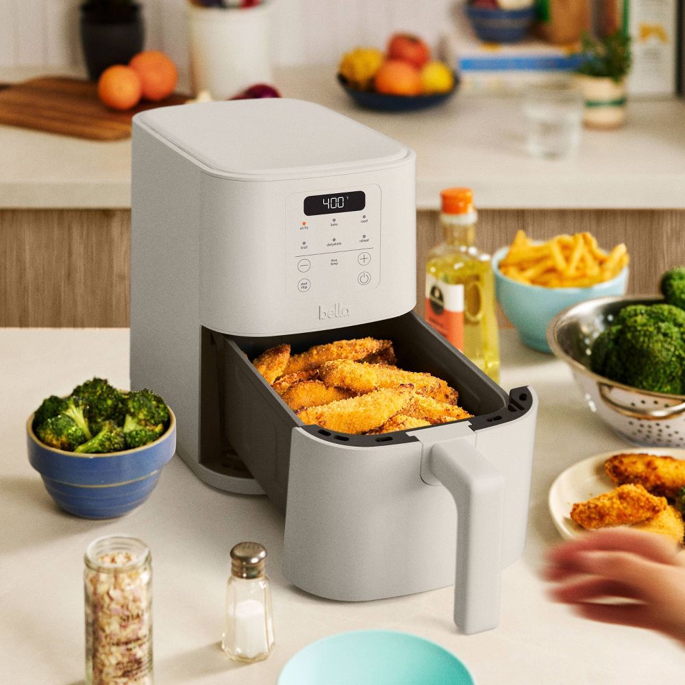 Open Box - bella 4qt Slim Air Fryer Oatmilk: Small Beige Electric Fryer, 1300W, 2-Year Warranty, Plastic & Aluminum, 7.27 lbs