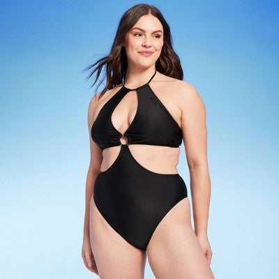 Women's Ring-Front Halter Monokini One Piece Swimsuit - Shade & Shore Shade & ShoreBullseye Deals