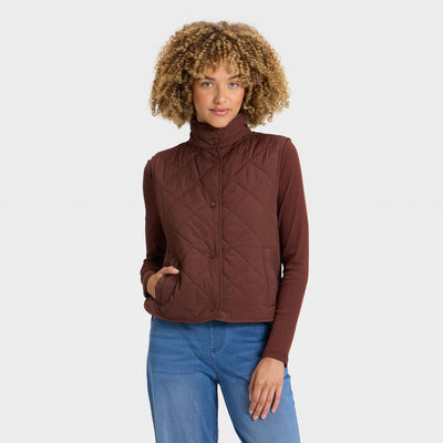 New - Women's Quilted Vest - A New Day™ Brown XL