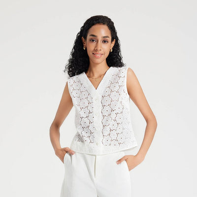 New - Women's Eyelet Vest - A New Day™ White XS