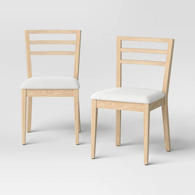 New - Set of 2 Ladder Back Dining Chair With Padded Seat Natural - Room Essentials™