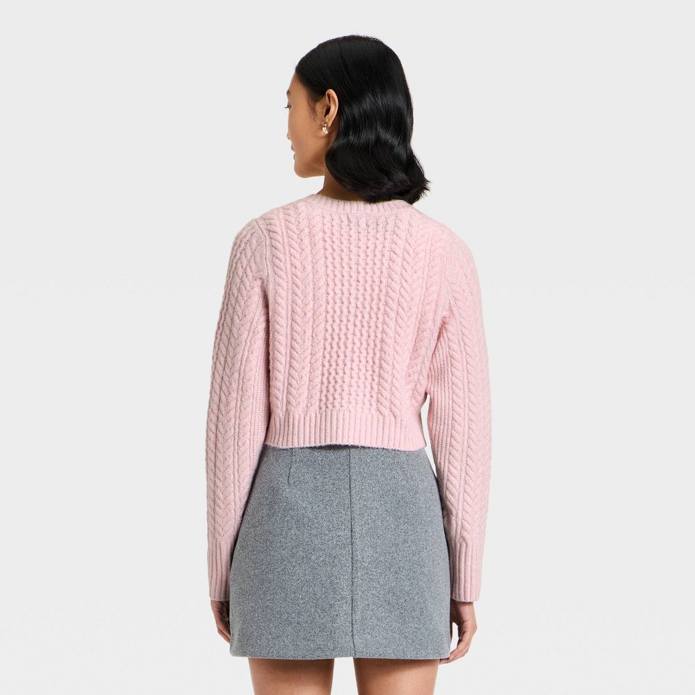 New - Women's Long Sleeve Bow Cardigan Sweater - A New Day™ Pink M