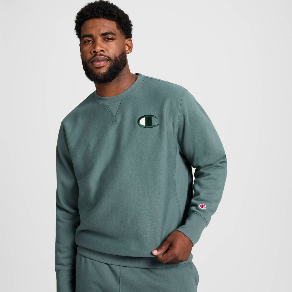New - Champion Adult Sizing Iconic Embroidered Crewneck Sweatshirt - Dark Forest S
