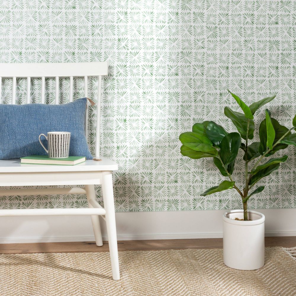 New - Block Print Tile Peel and Stick Wallpaper Sage - Threshold™