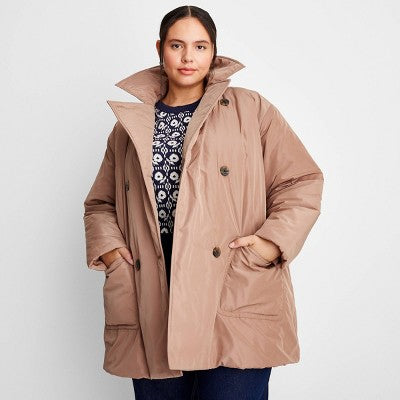 Future Collective Reese Women's Plus Winter Mini Puffer Trench Coat Jacket Future Collective with ReeseBullseye Deals