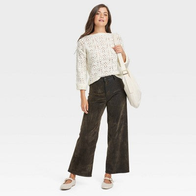 New - Women's Boat Neck Openwork Pullover Sweater - Universal Thread Universal ThreadBullseye Deals