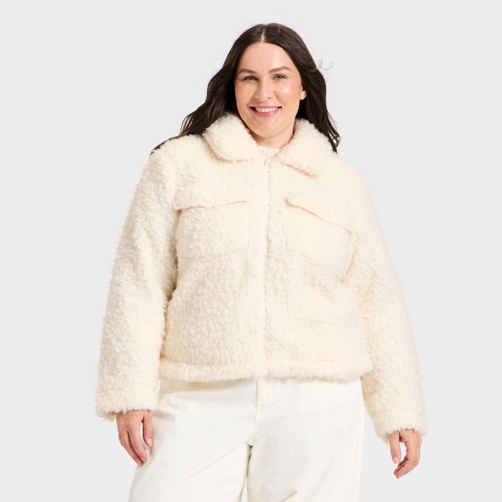 New - Women's Cozy Faux Shearling Jacket - Universal Thread™ Cream 3X