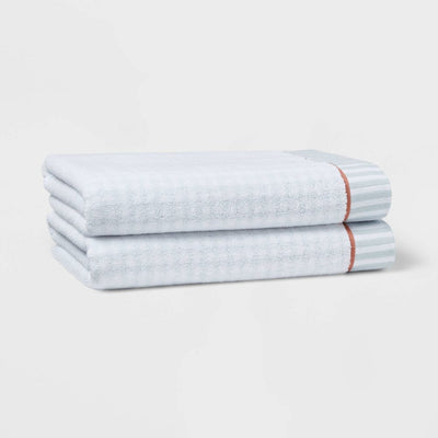 New - 2pc Traditional Gingham Plaid Bath Towel Blue- Threshold™