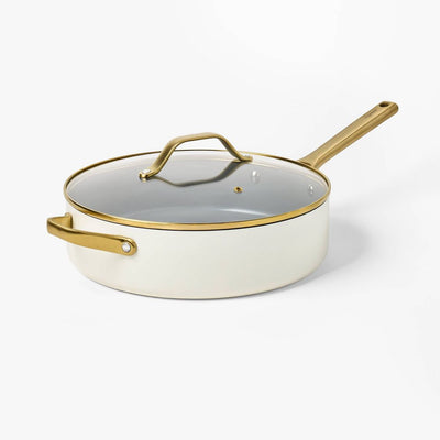 New - 5qt Nonstick Ceramic Coated Aluminum Saute Pan with Champagne Handle Cream - Figmint™