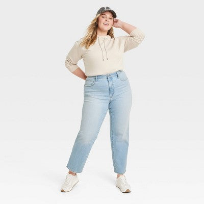 Universal Thread Women's High Waisted Straight Cargo Jeans 90's Vintage, Light Wash Universal ThreadBullseye Deals
