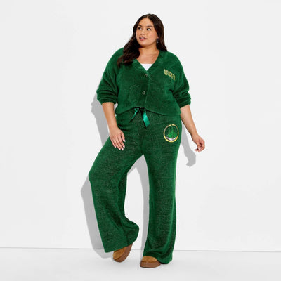 New - Wicked x Katie Kime Women's Graphic Sweater Pants - Emerald Green 1X