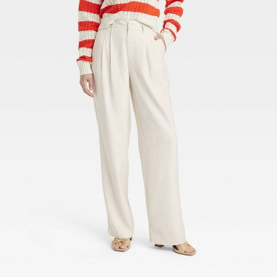 New - Women's High-Rise Linen Pleat Front Straight Trousers - A New Day A New DayBullseye Deals