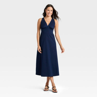 New - Women's Open Back Maxi Dress - A New Day™ Navy L