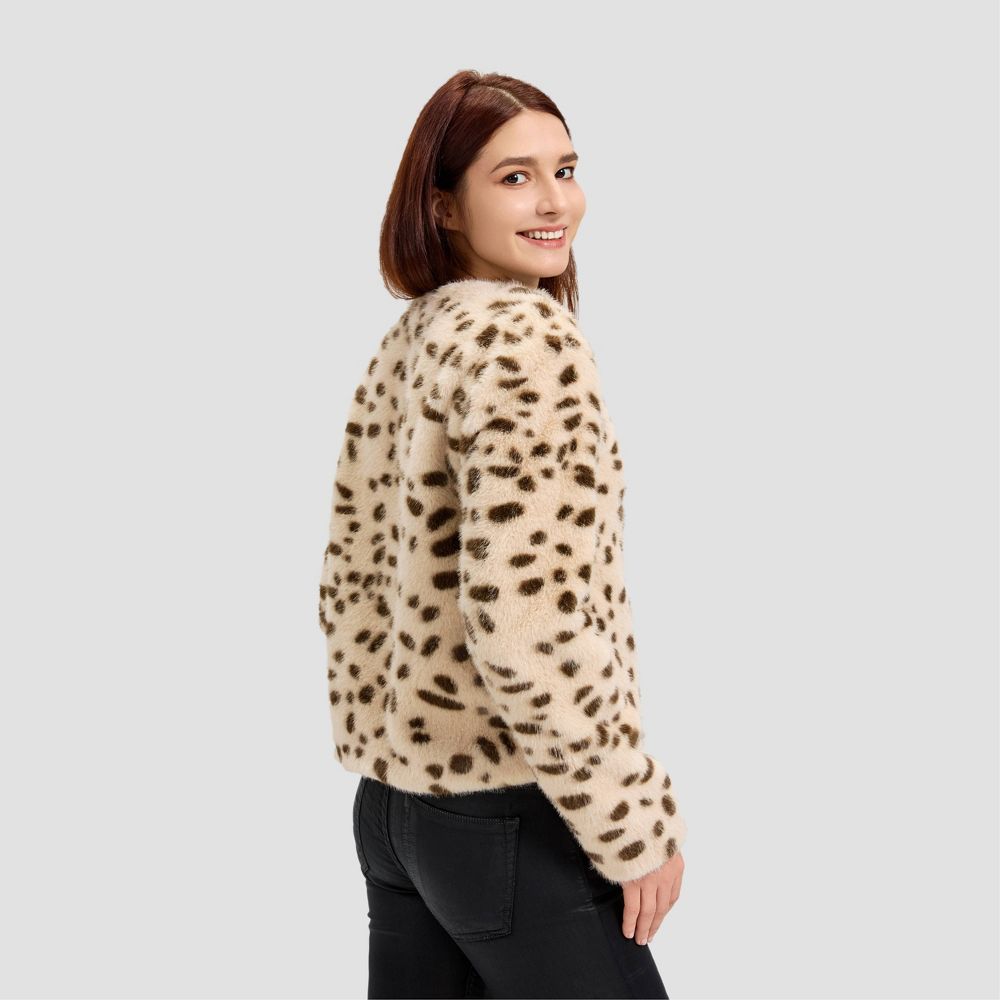 New - Women's Faux Fur Jacket - A New Day™ Snow White Leopard Spots XL