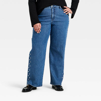 New - Women's Straight Leg Embellished Jeans - Ava & Viv™ Medium Wash 17