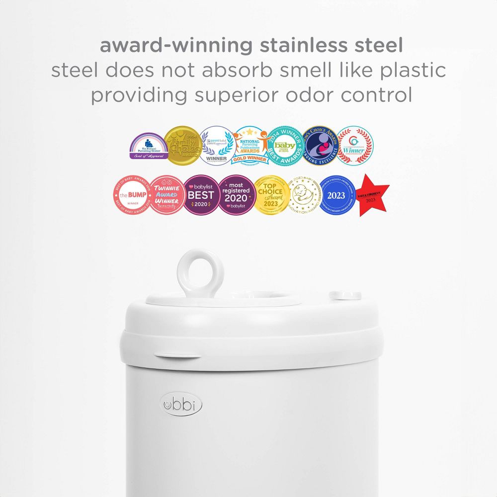 New - Ubbi Stainless Steel Diaper Pail - White