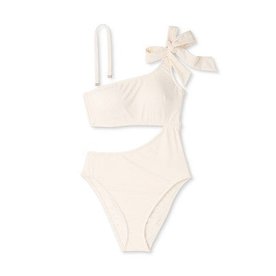 New - Shade & Shore Women's One Shoulder One Piece Swimsuit Bow Cutout Swimwear Shade & ShoreBullseye Deals