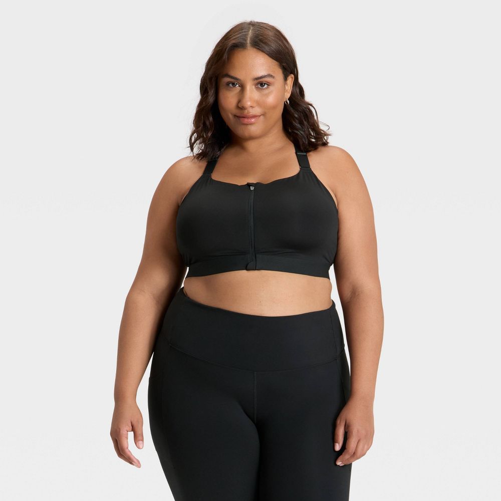 New - Women's High Support Front Zip Bra - All In Motion™ Black 42DD