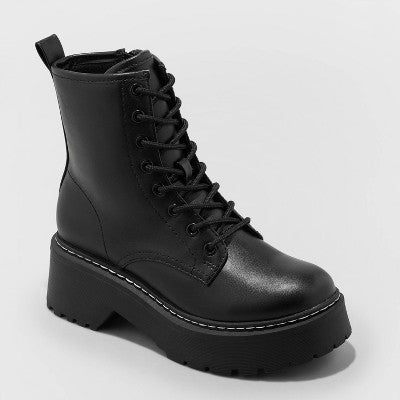 New - Wild Fable Women's Ankle Combat Boots Lace-Up Zipper Faux Leather Wild FableBullseye Deals