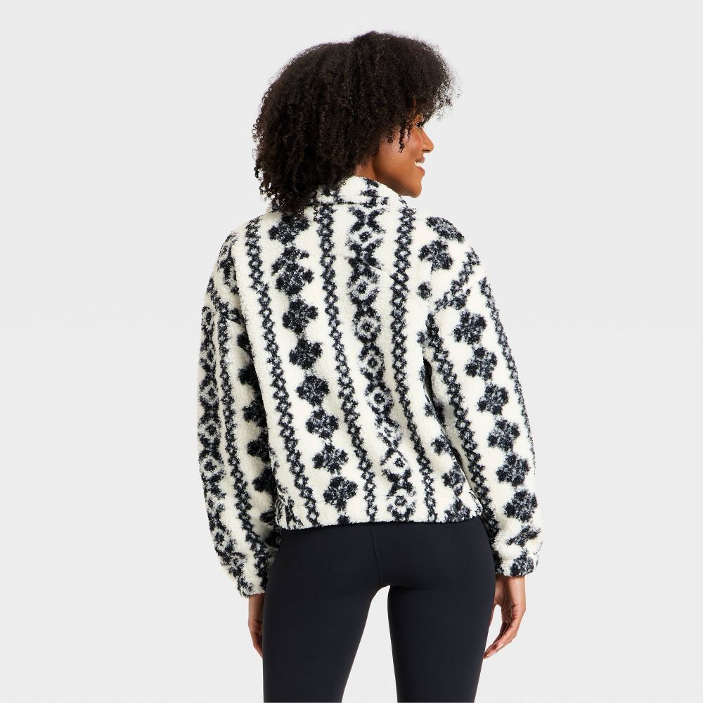 Open Box - Women's High Pile Fleece 1/2 Zip Pullover Jacket - All In Motion™ Cream/Black M
