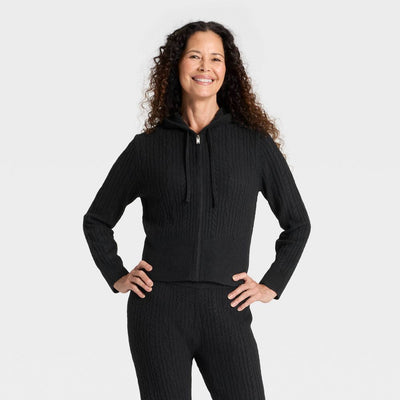Open Box - Women's Cozy Zip-Up Hoodie Cardigan Sweater - Universal Thread™ Black XL