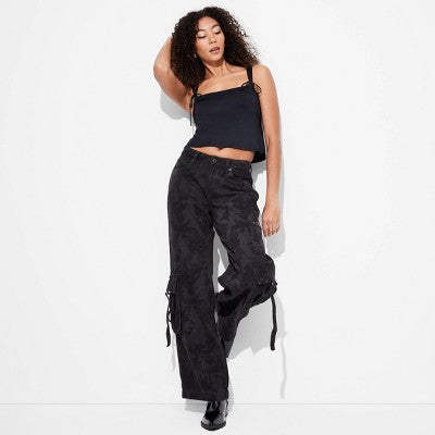 New - Women's Mid-Rise Wide Leg Cargo Baggy Pants - Wild Fable Wild FableBullseye Deals