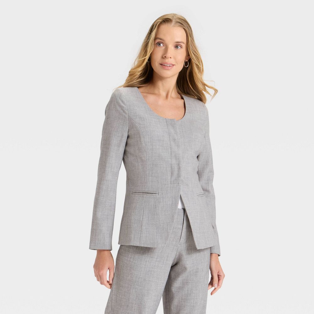 New - Women's Collarless Blazer - A New Day™ Gray L