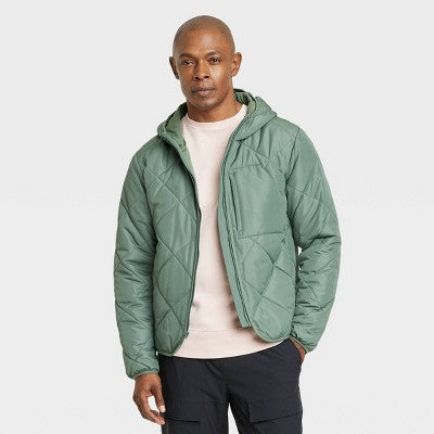 Open Box - All In Motion Men's Zip-Up Winter Hooded Wind-Resistant Quilted Jacket Packable All in MotionBullseye Deals