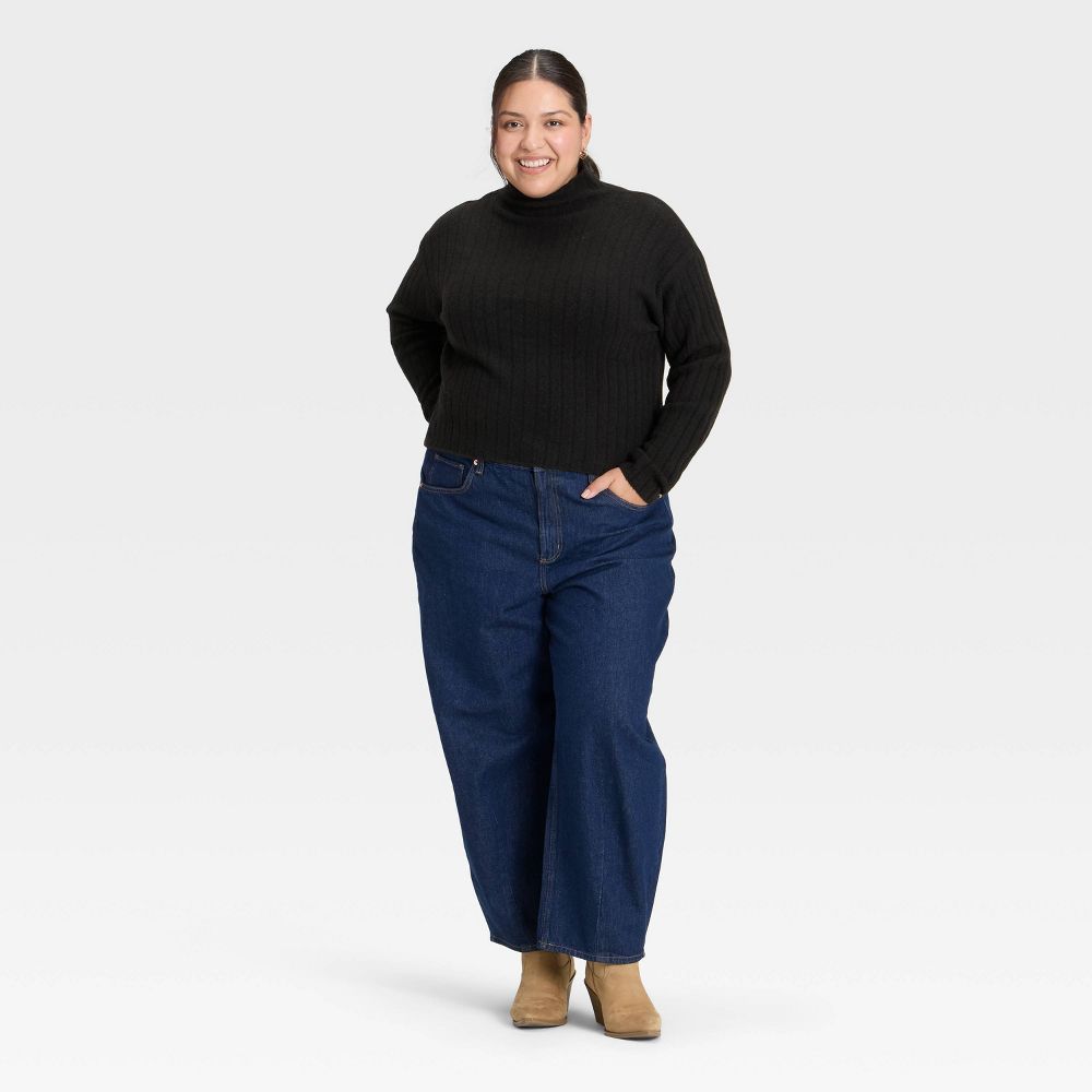 New - Women's Ribbed Mock Turtleneck Pullover Sweater - Universal Thread™ Black 2X