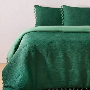 New - Full/Queen Comforter and Sham Set Dark Teal/Aqua Fringe - Opalhouse™ designed with Jungalow™ Opalhouse designed with JungalowBullseye Deals