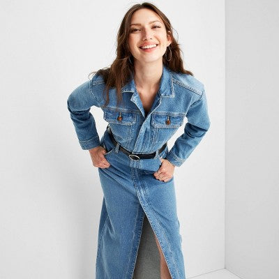 New - Universal Thread Women's Long Sleeve Denim Shirt Maxi Dress Universal ThreadBullseye Deals