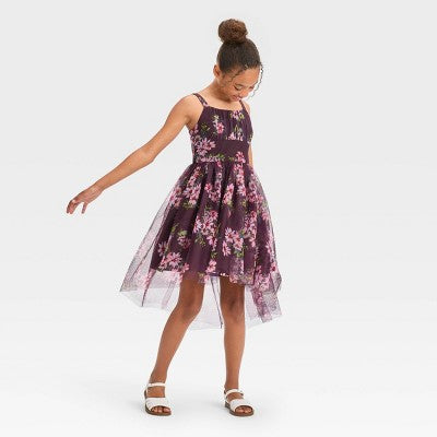 New - ZENZI Girls' High-Low Mesh Midi Dress Sleeveless Shirred Bodice ZENZIBullseye Deals