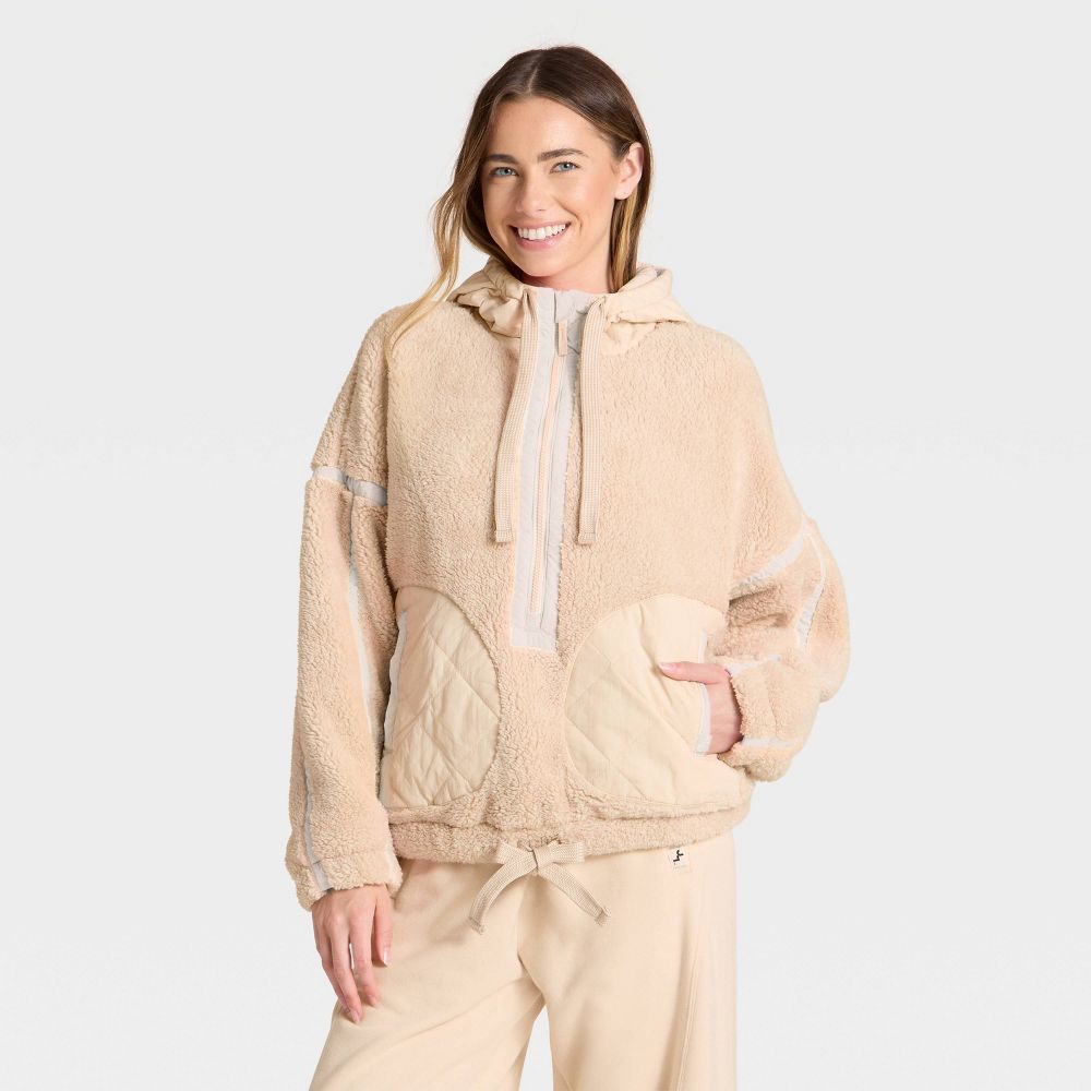 New - Women's Contrast High Pile 1/2 Zip Jacket - JoyLab™ Tan/Tan XXL