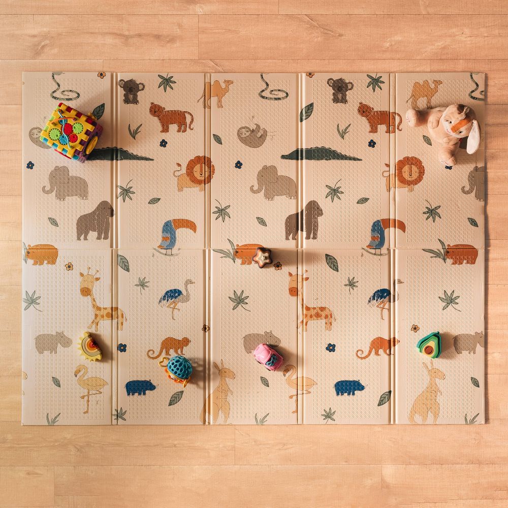 New - Nuby Reversible Baby Play Mat Soft Lightweight Foam Foldable - Safari